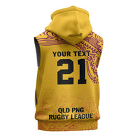 Queensland Papua New Guinea Custom Sleeveless Zip Hoodie All Gold Pacific PNG Tribal Style - Polynesian Pride