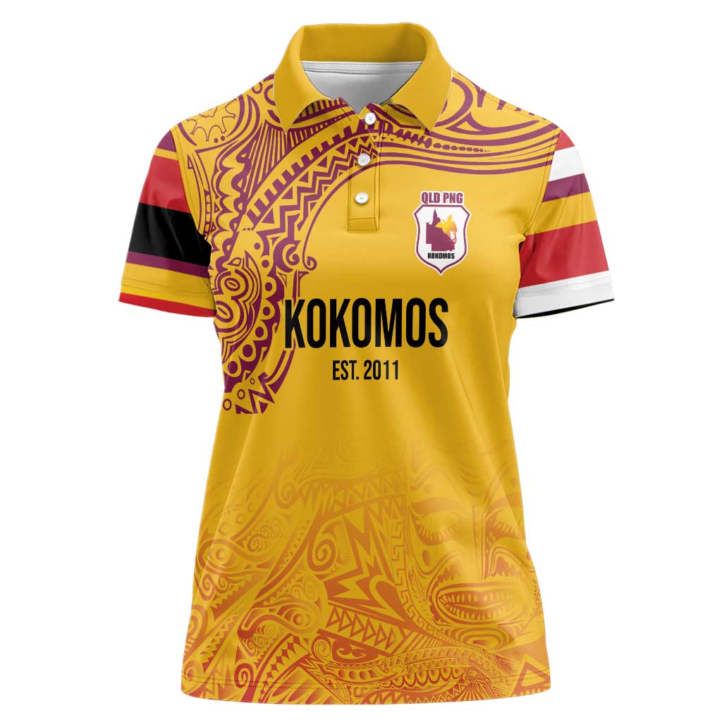 Queensland Papua New Guinea Custom Women Polo Shirt All Gold Pacific PNG Tribal Style