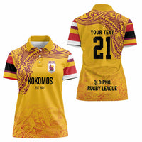 Queensland Papua New Guinea Custom Women Polo Shirt All Gold Pacific PNG Tribal Style