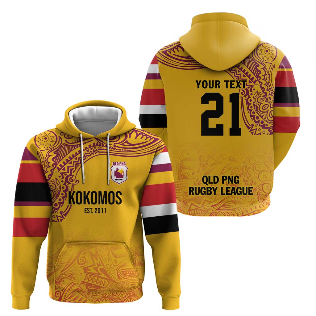 Queensland Papua New Guinea Custom Zip Hoodie All Gold Pacific PNG Tribal Style