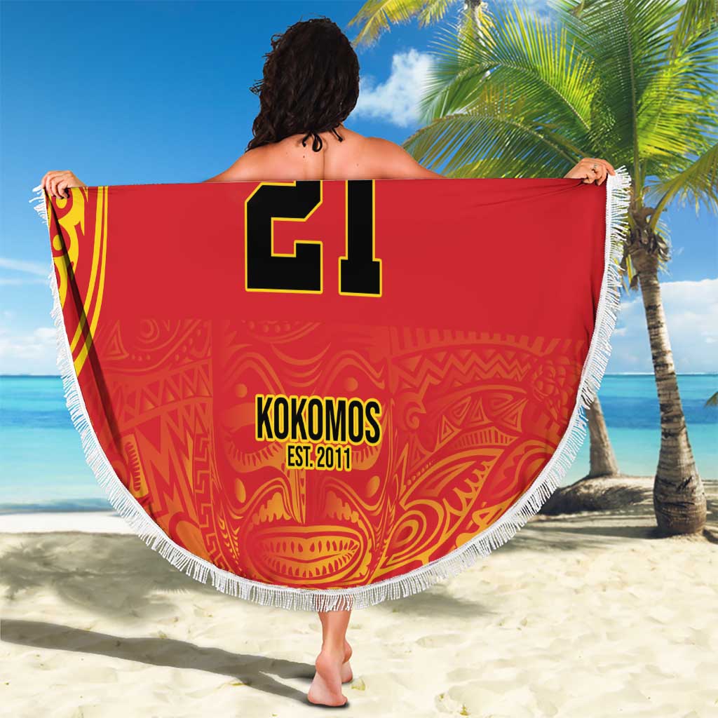 Queensland Papua New Guinea Custom Beach Blanket All Red Pacific PNG Tribal Style