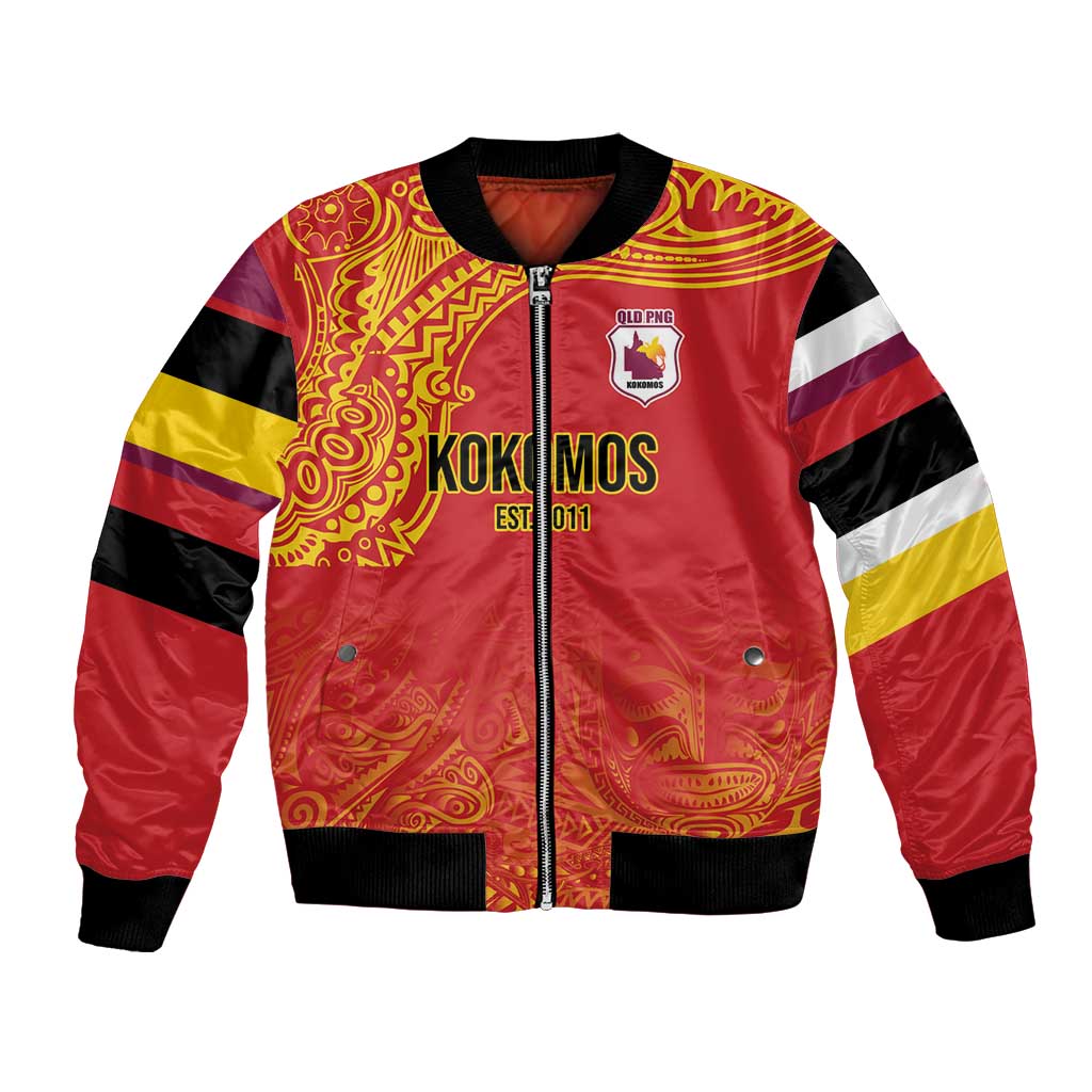 Queensland Papua New Guinea Custom Bomber Jacket All Red Pacific PNG Tribal Style