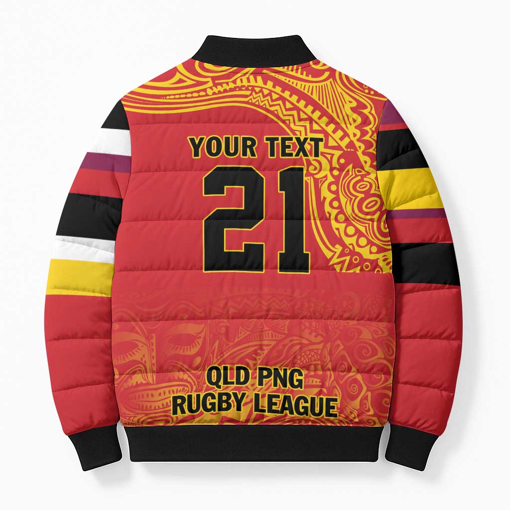 Queensland Papua New Guinea Custom Bomber Puffer Jacket All Red Pacific PNG Tribal Style - Polynesian Pride
