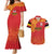 Queensland Papua New Guinea Custom Couples Matching Mermaid Dress and Hawaiian Shirt All Red Pacific PNG Tribal Style