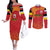 Queensland Papua New Guinea Custom Couples Matching Off The Shoulder Long Sleeve Dress and Long Sleeve Button Shirt All Red Pacific PNG Tribal Style