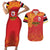 Queensland Papua New Guinea Custom Couples Matching Short Sleeve Bodycon Dress and Hawaiian Shirt All Red Pacific PNG Tribal Style
