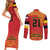 Queensland Papua New Guinea Custom Couples Matching Short Sleeve Bodycon Dress and Long Sleeve Button Shirt All Red Pacific PNG Tribal Style