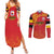 Queensland Papua New Guinea Custom Couples Matching Summer Maxi Dress and Long Sleeve Button Shirt All Red Pacific PNG Tribal Style