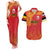 Queensland Papua New Guinea Custom Couples Matching Tank Maxi Dress and Hawaiian Shirt All Red Pacific PNG Tribal Style