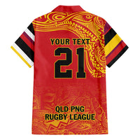 Queensland Papua New Guinea Custom Family Matching Off The Shoulder Long Sleeve Dress and Hawaiian Shirt All Red Pacific PNG Tribal Style