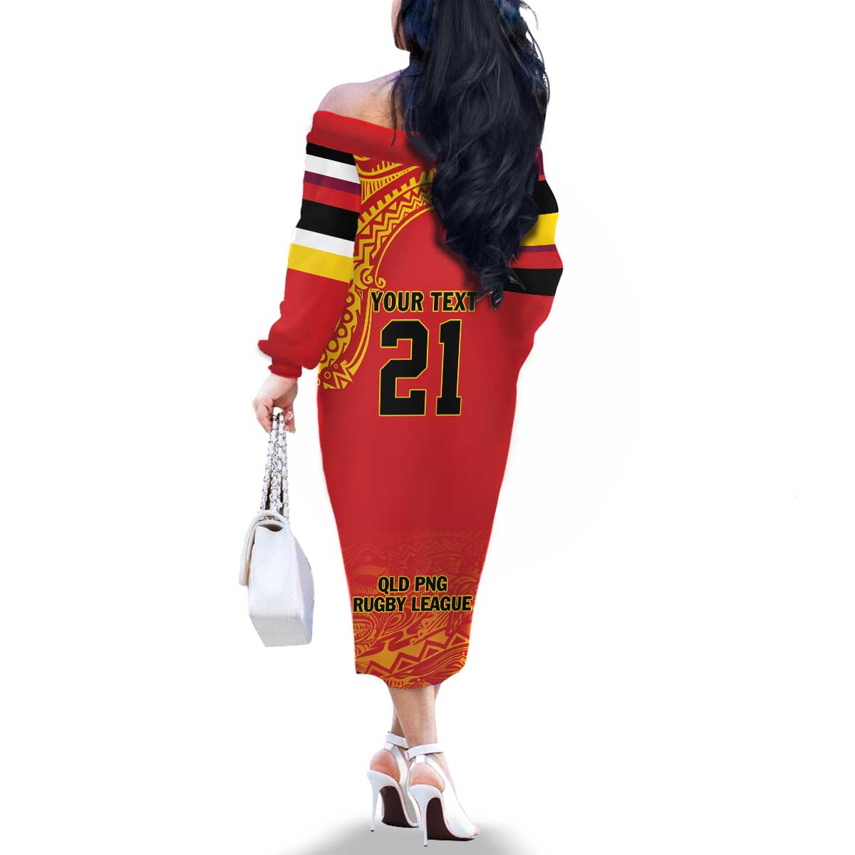 Queensland Papua New Guinea Custom Family Matching Off The Shoulder Long Sleeve Dress and Hawaiian Shirt All Red Pacific PNG Tribal Style