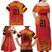 Queensland Papua New Guinea Custom Family Matching Off Shoulder Maxi Dress and Hawaiian Shirt All Red Pacific PNG Tribal Style LT9 - Polynesian Pride