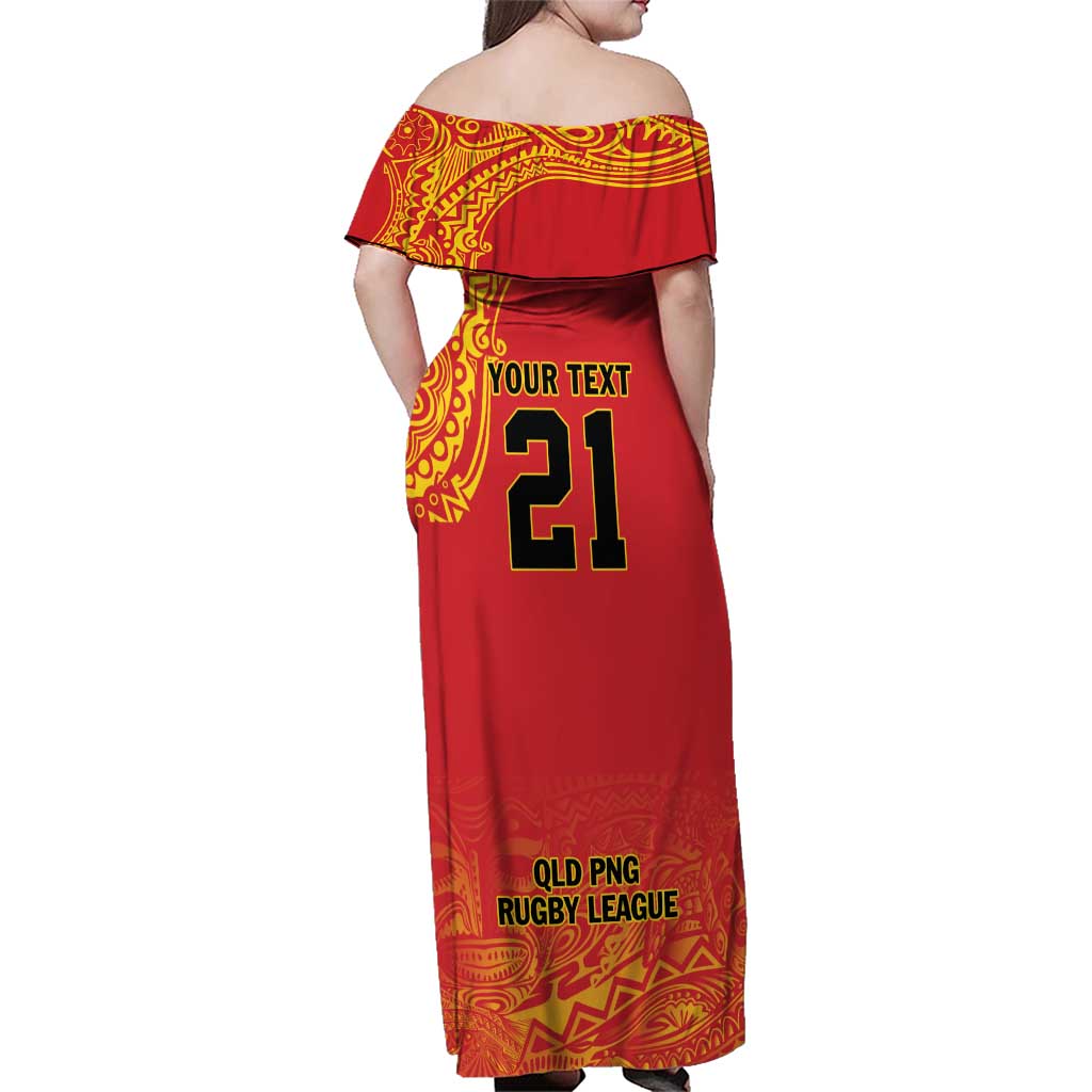 Queensland Papua New Guinea Custom Family Matching Off Shoulder Maxi Dress and Hawaiian Shirt All Red Pacific PNG Tribal Style LT9 - Polynesian Pride