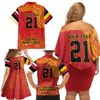Queensland Papua New Guinea Custom Family Matching Off Shoulder Short Dress and Hawaiian Shirt All Red Pacific PNG Tribal Style LT9 - Polynesian Pride