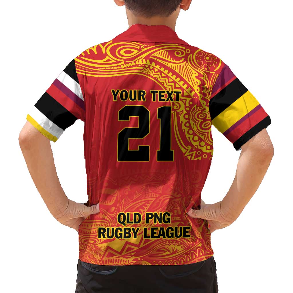 Queensland Papua New Guinea Custom Family Matching Puletasi and Hawaiian Shirt All Red Pacific PNG Tribal Style
