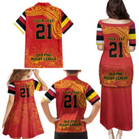 Queensland Papua New Guinea Custom Family Matching Puletasi and Hawaiian Shirt All Red Pacific PNG Tribal Style