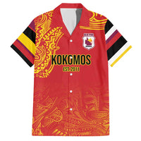 Queensland Papua New Guinea Custom Family Matching Short Sleeve Bodycon Dress and Hawaiian Shirt All Red Pacific PNG Tribal Style