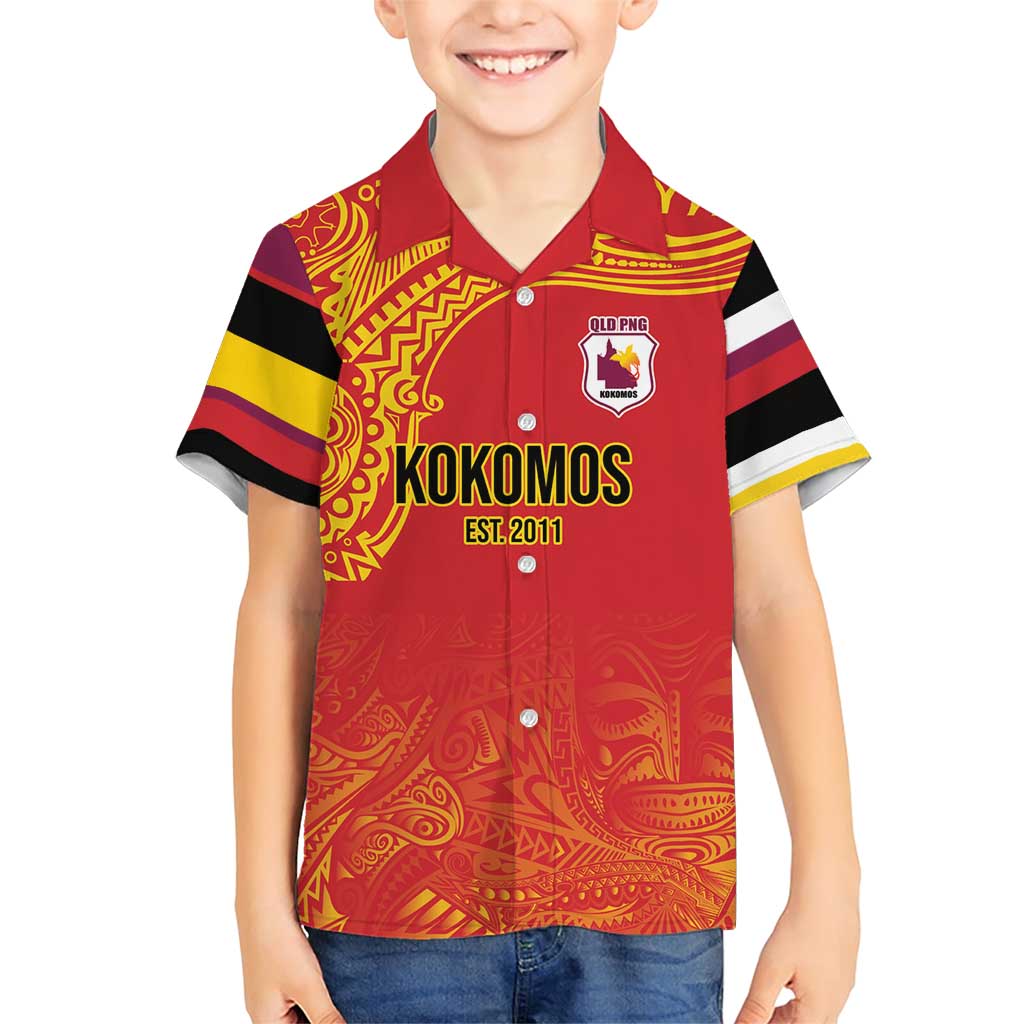 Queensland Papua New Guinea Custom Family Matching Short Sleeve Bodycon Dress and Hawaiian Shirt All Red Pacific PNG Tribal Style