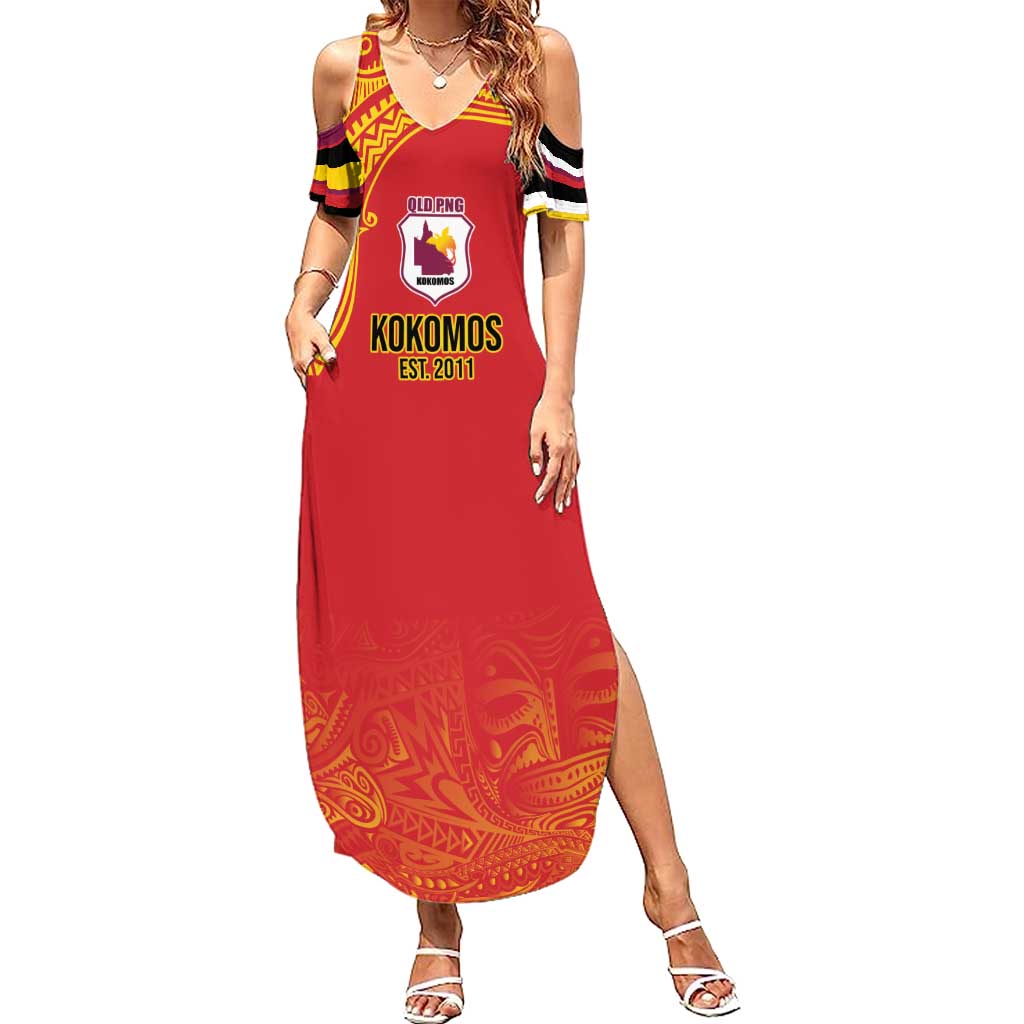 Queensland Papua New Guinea Custom Family Matching Summer Maxi Dress and Hawaiian Shirt All Red Pacific PNG Tribal Style LT9 Mom's Dress Red - Polynesian Pride