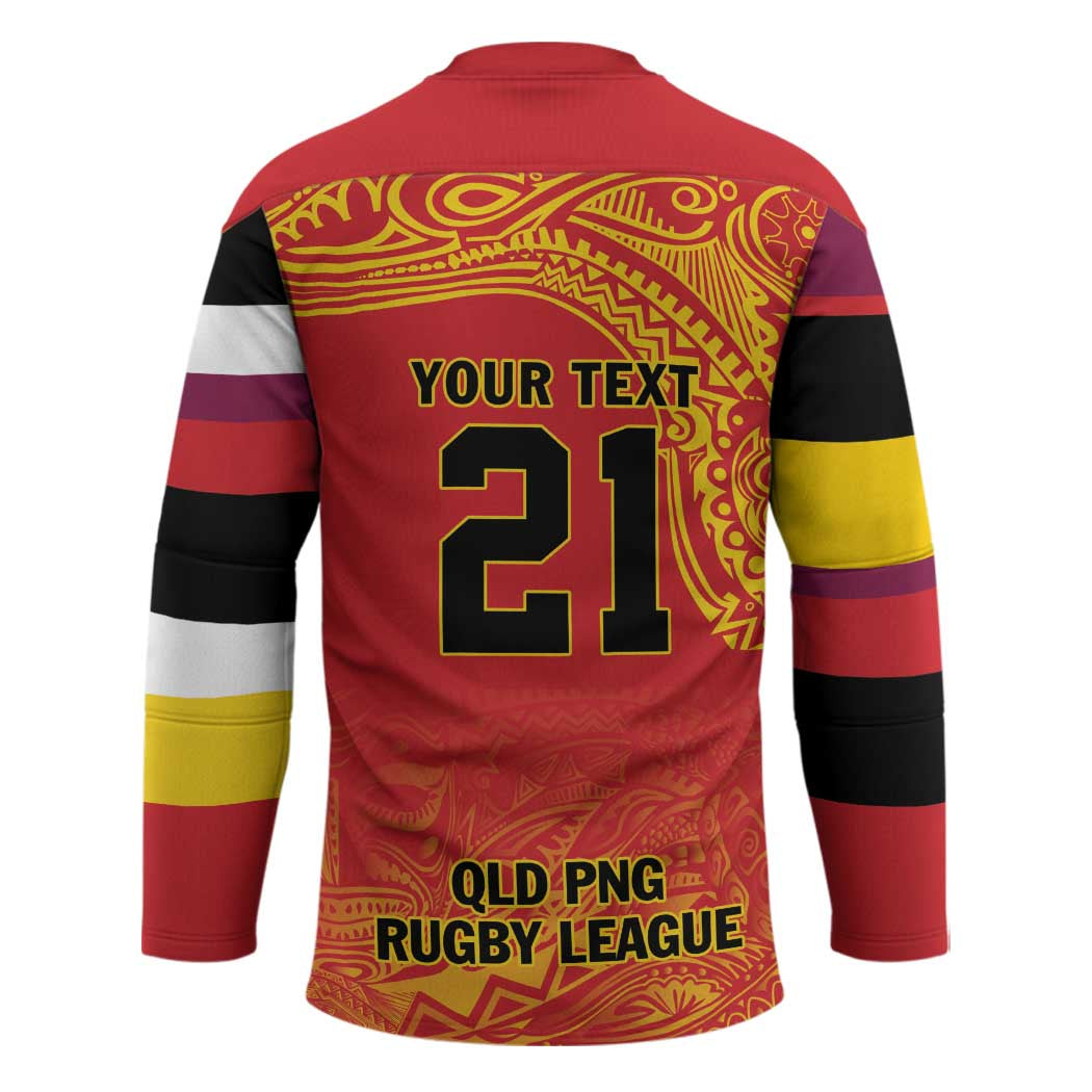 Queensland Papua New Guinea Custom Hockey Jersey All Red Pacific PNG Tribal Style - Polynesian Pride