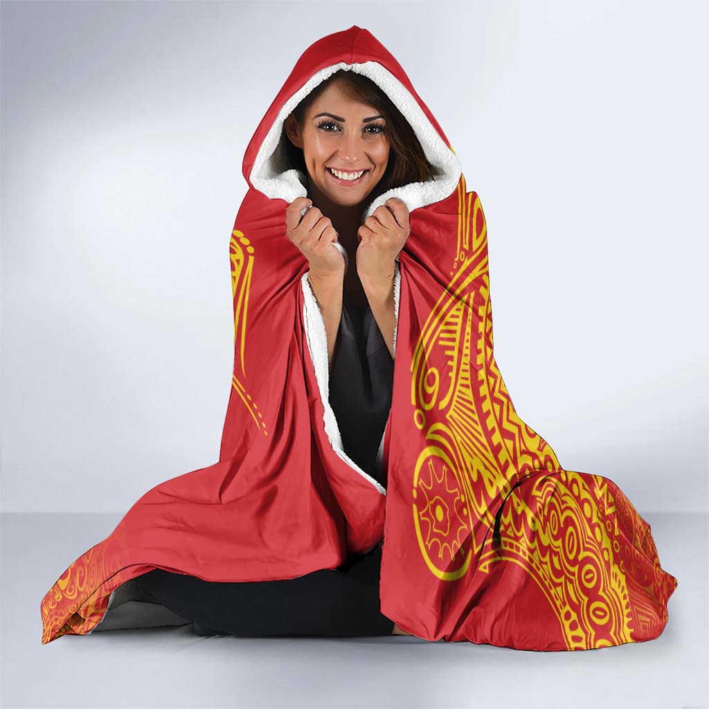 Queensland Papua New Guinea Custom Hooded Blanket All Red Pacific PNG Tribal Style