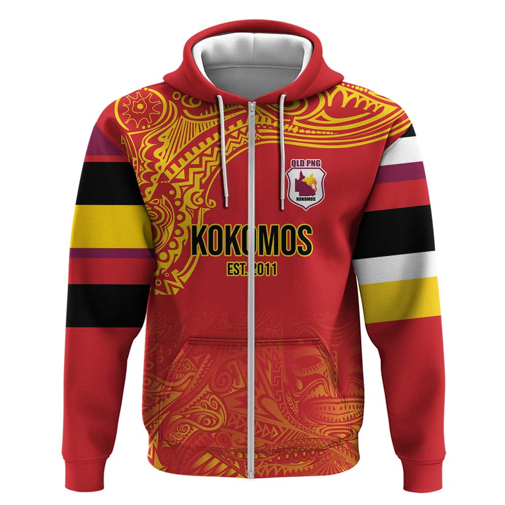 Queensland Papua New Guinea Custom Hoodie All Red Pacific PNG Tribal Style