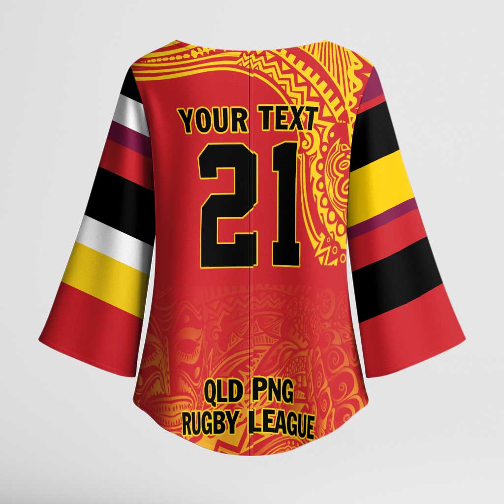 Queensland Papua New Guinea Custom Kimono Sleeve Blouse All Red Pacific PNG Tribal Style - Polynesian Pride