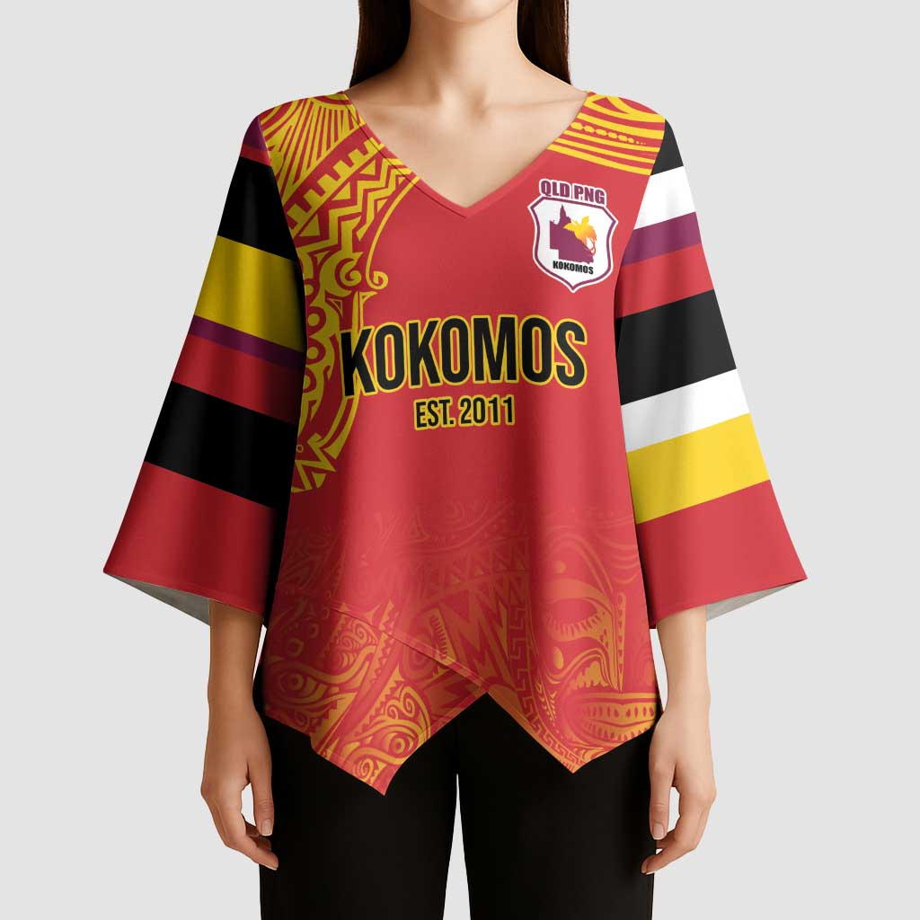 Queensland Papua New Guinea Custom Kimono Sleeve Blouse All Red Pacific PNG Tribal Style - Polynesian Pride