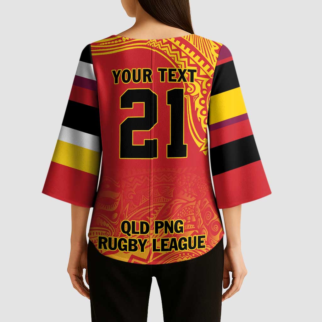 Queensland Papua New Guinea Custom Kimono Sleeve Blouse All Red Pacific PNG Tribal Style - Polynesian Pride