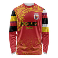 Queensland Papua New Guinea Custom Long Sleeve Shirt All Red Pacific PNG Tribal Style