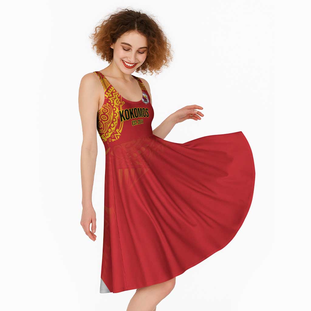 Queensland Papua New Guinea Custom Midi Dress All Red Pacific PNG Tribal Style - Polynesian Pride