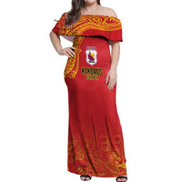 Queensland Papua New Guinea Custom Off Shoulder Maxi Dress All Red Pacific PNG Tribal Style