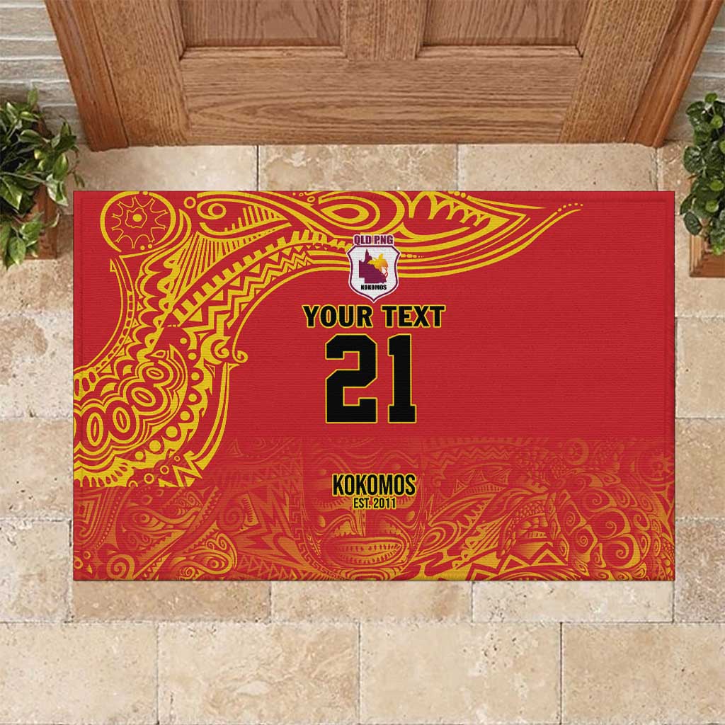 Queensland Papua New Guinea Custom Rubber Doormat All Red Pacific PNG Tribal Style