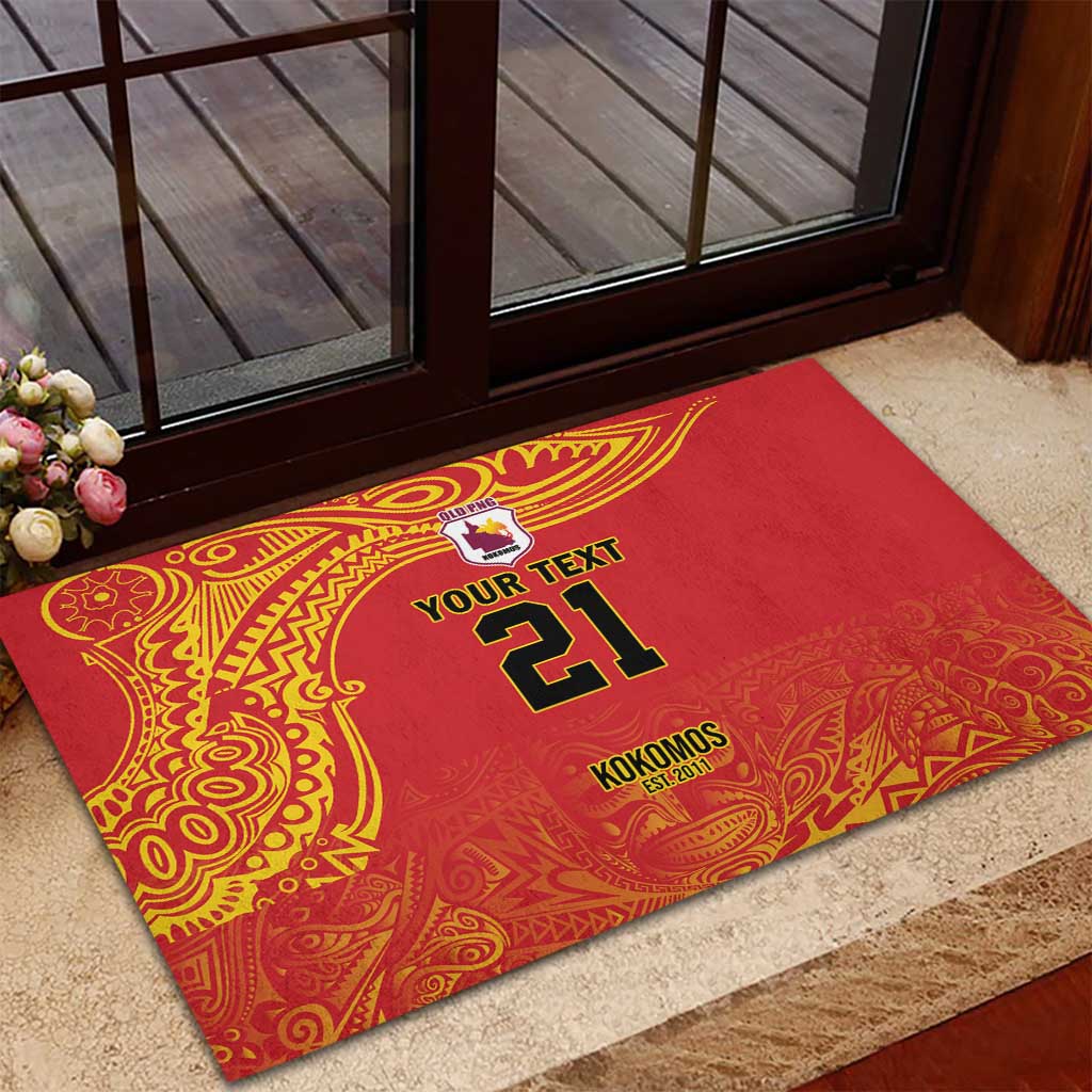 Queensland Papua New Guinea Custom Rubber Doormat All Red Pacific PNG Tribal Style