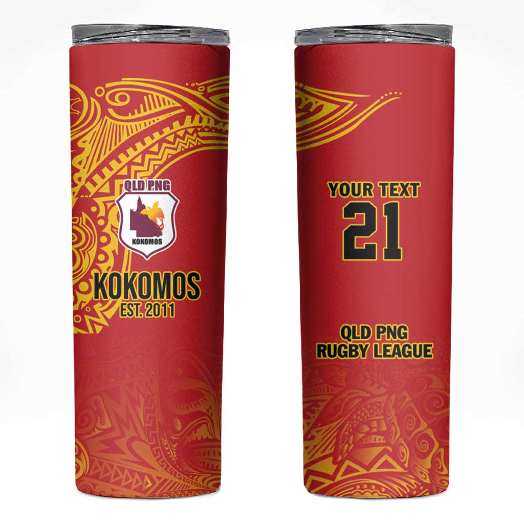 Queensland Papua New Guinea Custom Skinny Tumbler All Red Pacific PNG Tribal Style