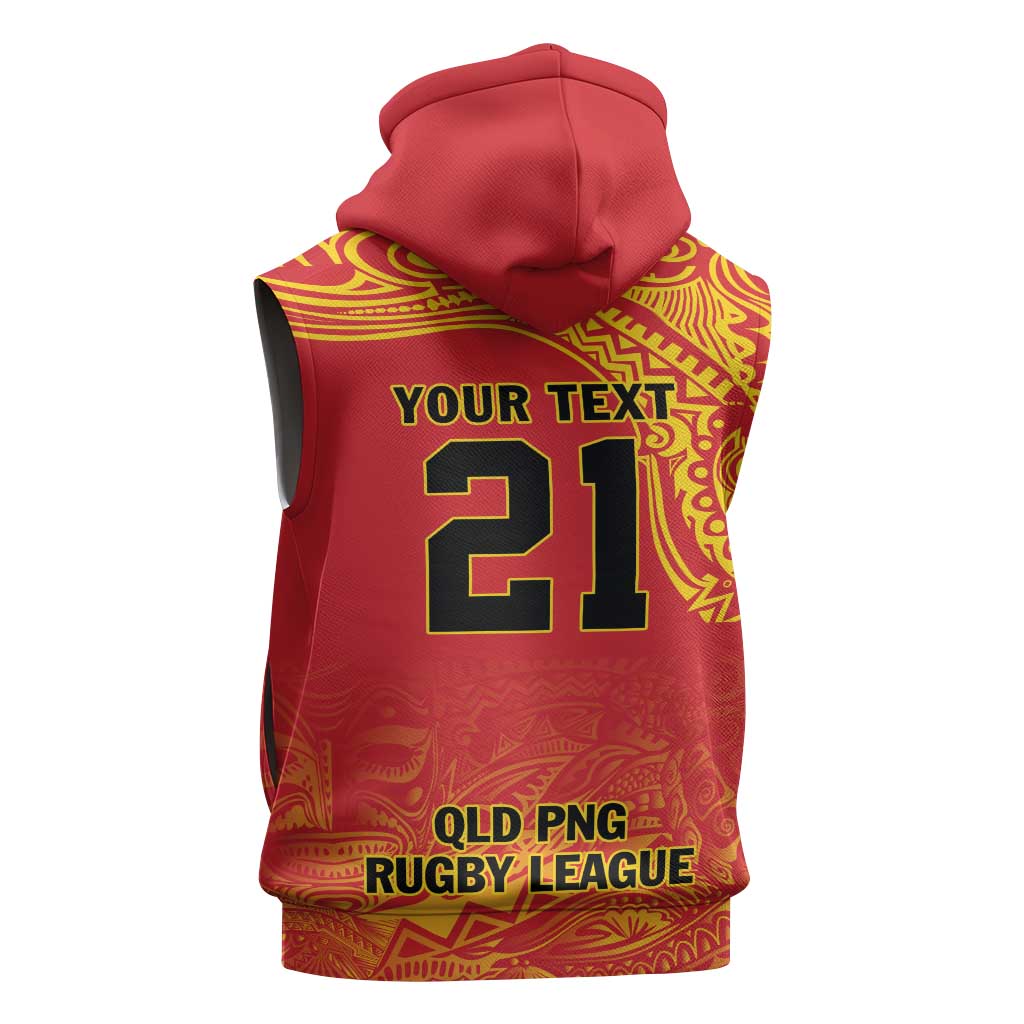 Queensland Papua New Guinea Custom Sleeveless Zip Hoodie All Red Pacific PNG Tribal Style - Polynesian Pride