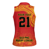 Queensland Papua New Guinea Custom Women Sleeveless Polo Shirt All Red Pacific PNG Tribal Style