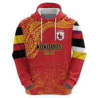 Queensland Papua New Guinea Custom Zip Hoodie All Red Pacific PNG Tribal Style