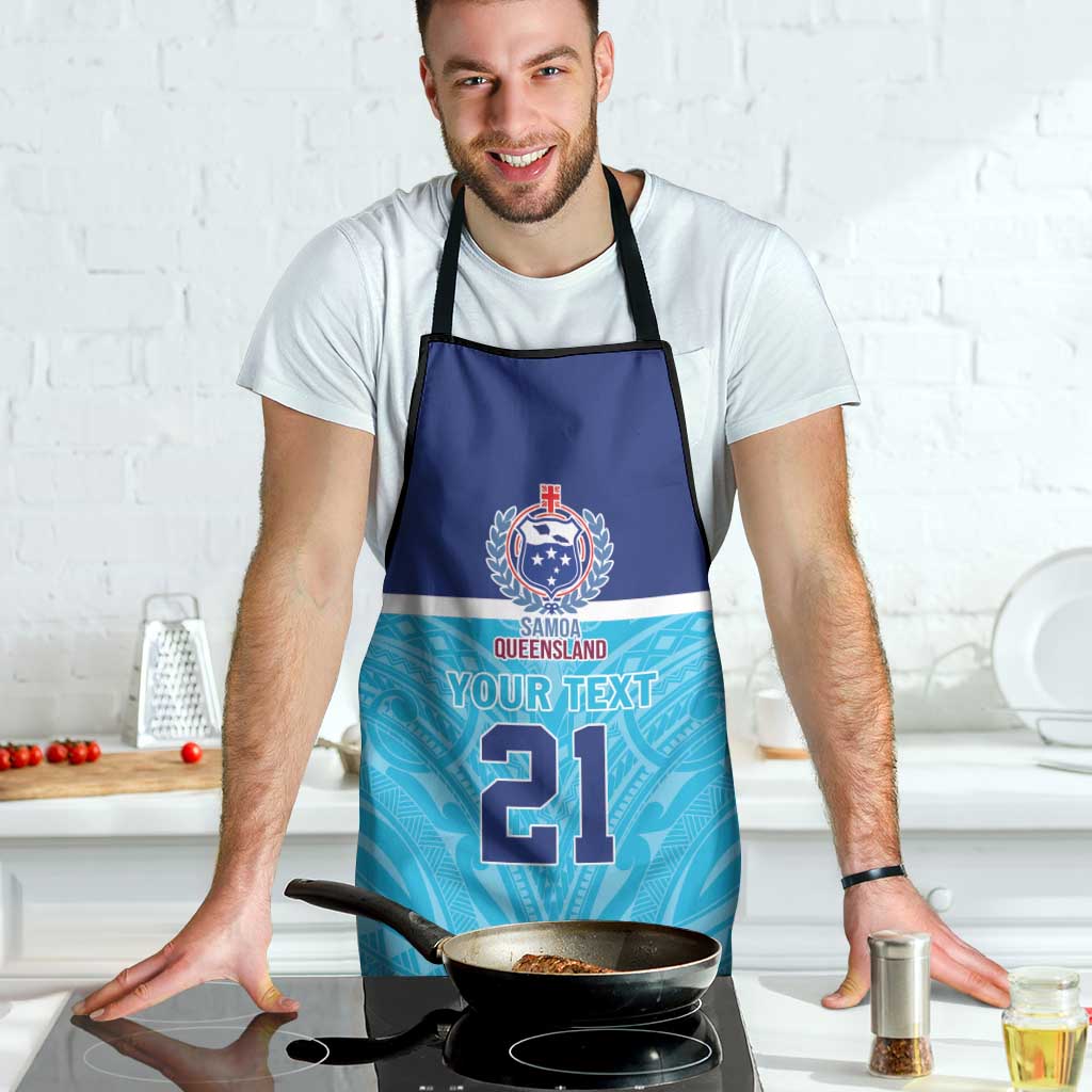Queensland Samoa Custom Apron Blue Pacific Polynesian Tribal Pattern - Polynesian Pride