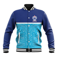 Queensland Samoa Custom Baseball Jacket Blue Pacific Polynesian Tribal Pattern