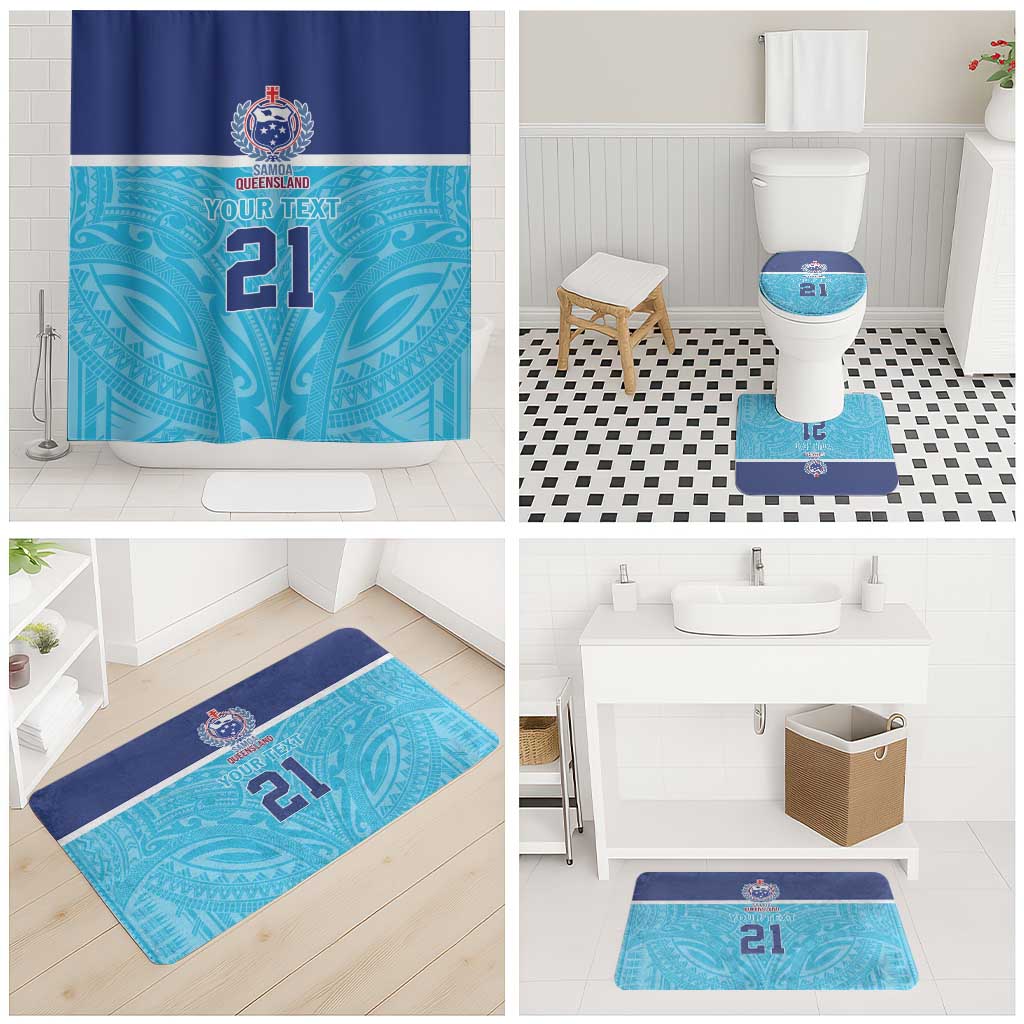 Queensland Samoa Custom Bathroom Set Blue Pacific Polynesian Tribal Pattern - Polynesian Pride