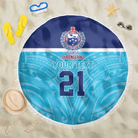 Queensland Samoa Custom Beach Blanket Blue Pacific Polynesian Tribal Pattern