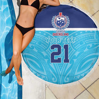 Queensland Samoa Custom Beach Blanket Blue Pacific Polynesian Tribal Pattern