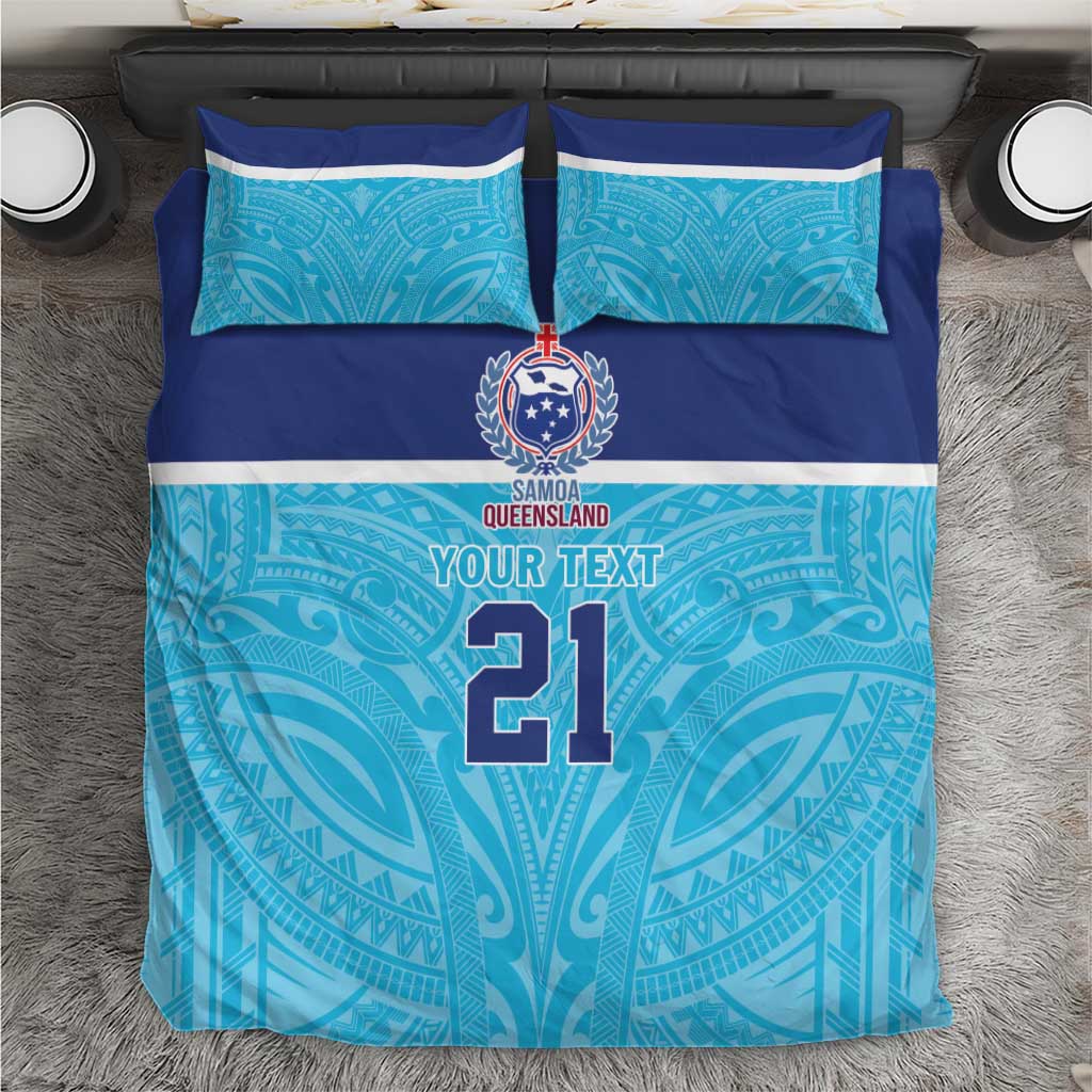 Queensland Samoa Custom Bedding Set Blue Pacific Polynesian Tribal Pattern