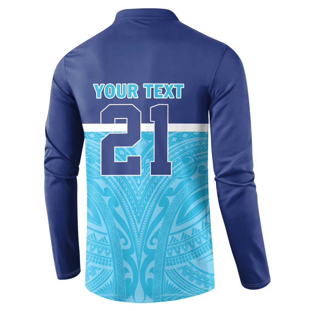 Queensland Samoa Custom Button Sweatshirt Blue Pacific Polynesian Tribal Pattern