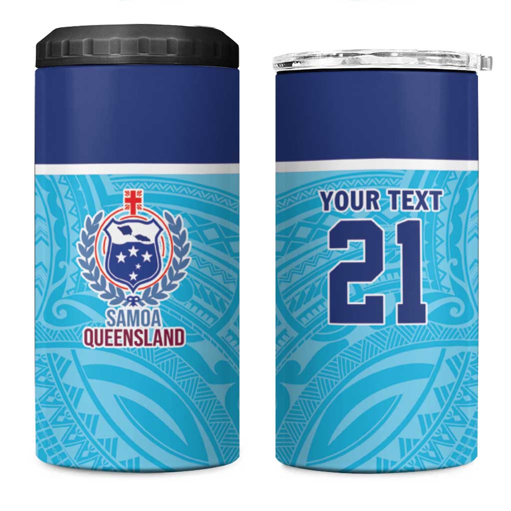 Queensland Samoa Custom 4 in 1 Can Cooler Tumbler Blue Pacific Polynesian Tribal Pattern