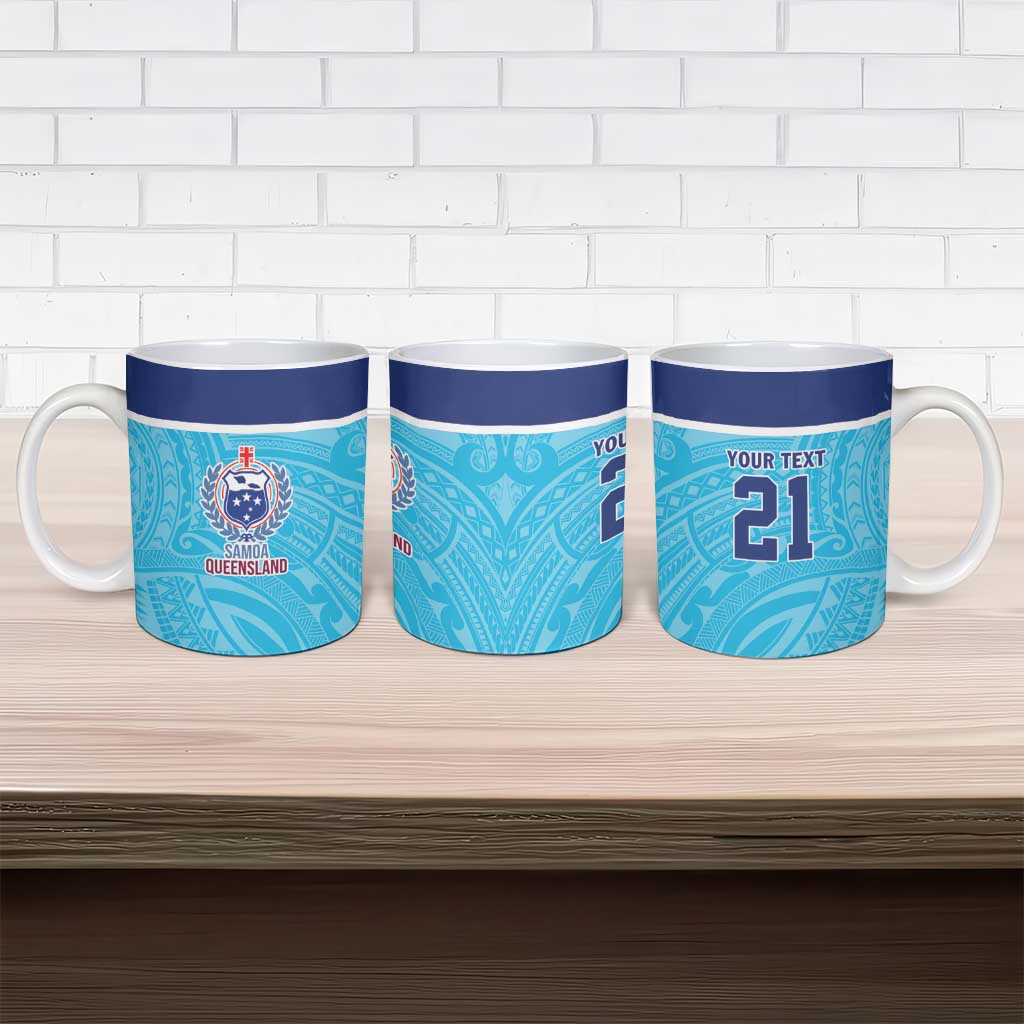 Queensland Samoa Custom Ceramic Mug Blue Pacific Polynesian Tribal Pattern - Polynesian Pride