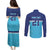 Queensland Samoa Custom Couples Matching Puletasi and Long Sleeve Button Shirt Blue Pacific Polynesian Tribal Pattern