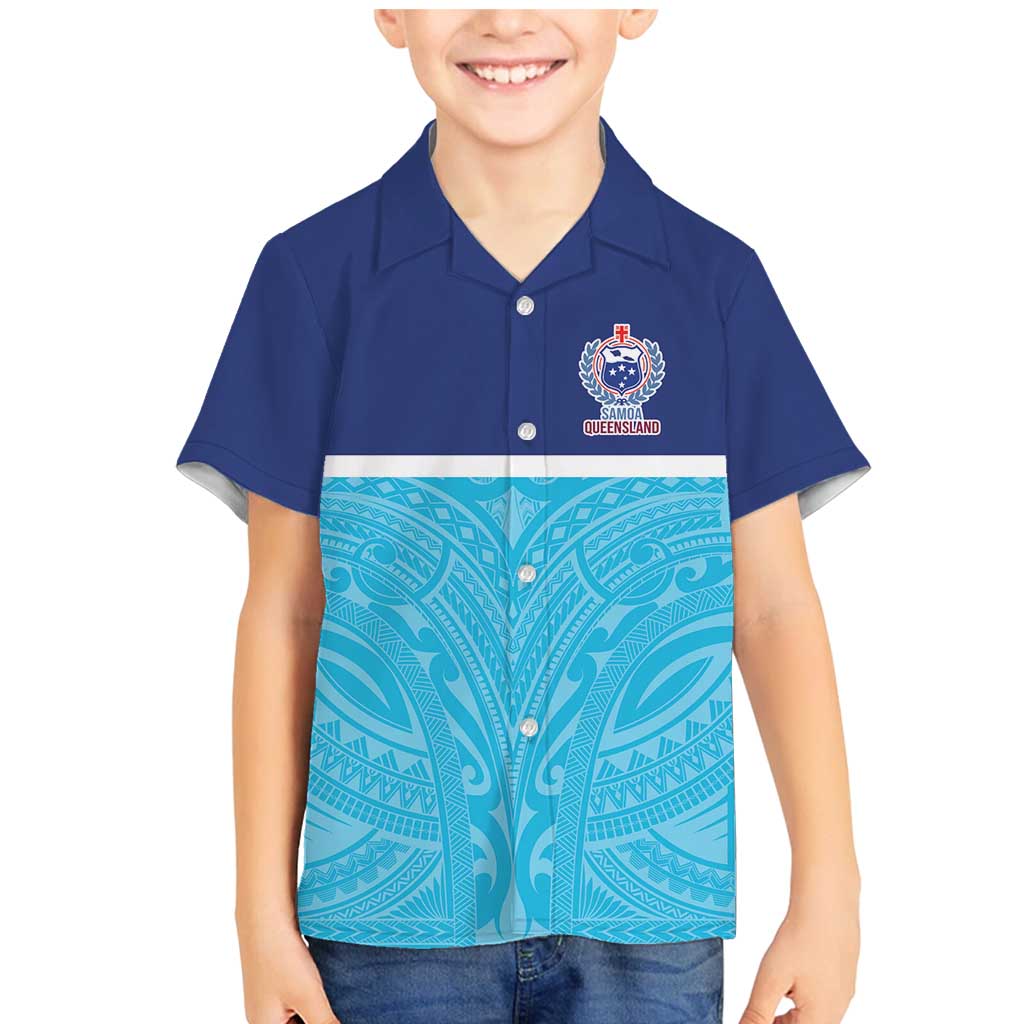 Queensland Samoa Custom Family Matching Mermaid Dress and Hawaiian Shirt Blue Pacific Polynesian Tribal Pattern