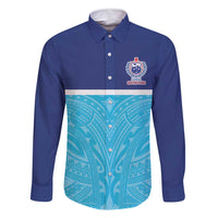 Queensland Samoa Custom Family Matching Off Shoulder Short Dress and Hawaiian Shirt Blue Pacific Polynesian Tribal Pattern LT9 Dad's Shirt - Long Sleeve Blue - Polynesian Pride